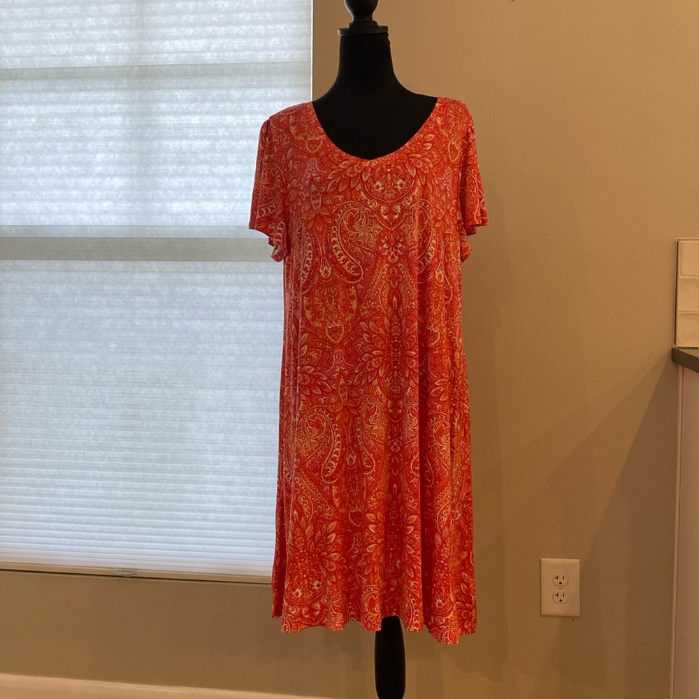 Lucky Brand Knit Pink Paisley Swing Dress Size 1X